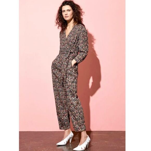 Rebecca Taylor La Vie Gitane Floral Wrap Cotton Long Sleeve Jumpsuit Size Large - Picture 2 of 16